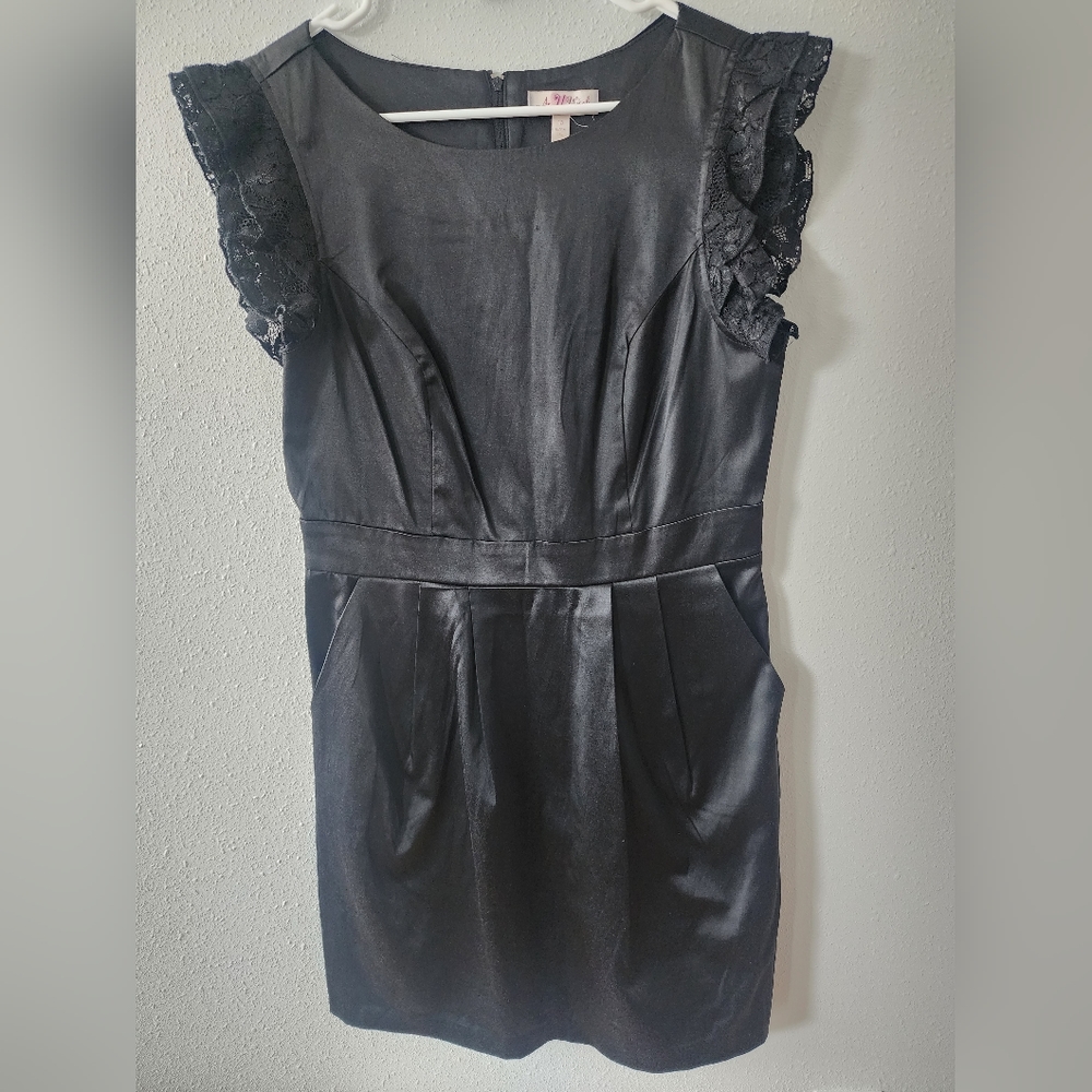 As U Wish black lace trim sleeve dress.  Size 13
